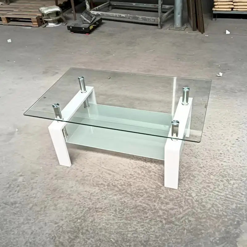Table basse en verre trempé à 2 plateaux - 23,62 x 39,37 x 17,32