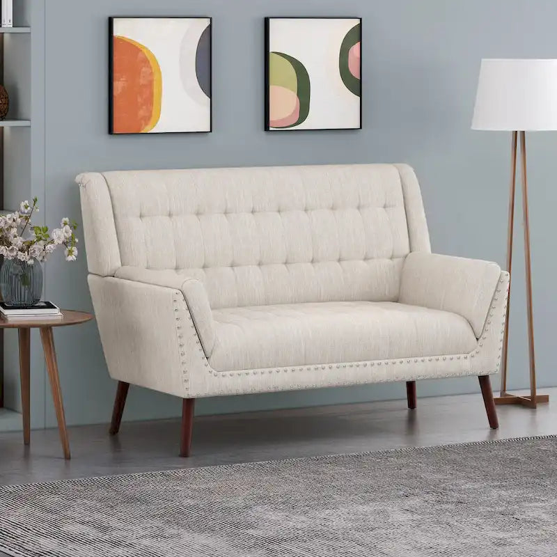 Canapé en tissu Braymer style moderne du milieu du siècle avec garniture cloutée par Christopher Knight Home