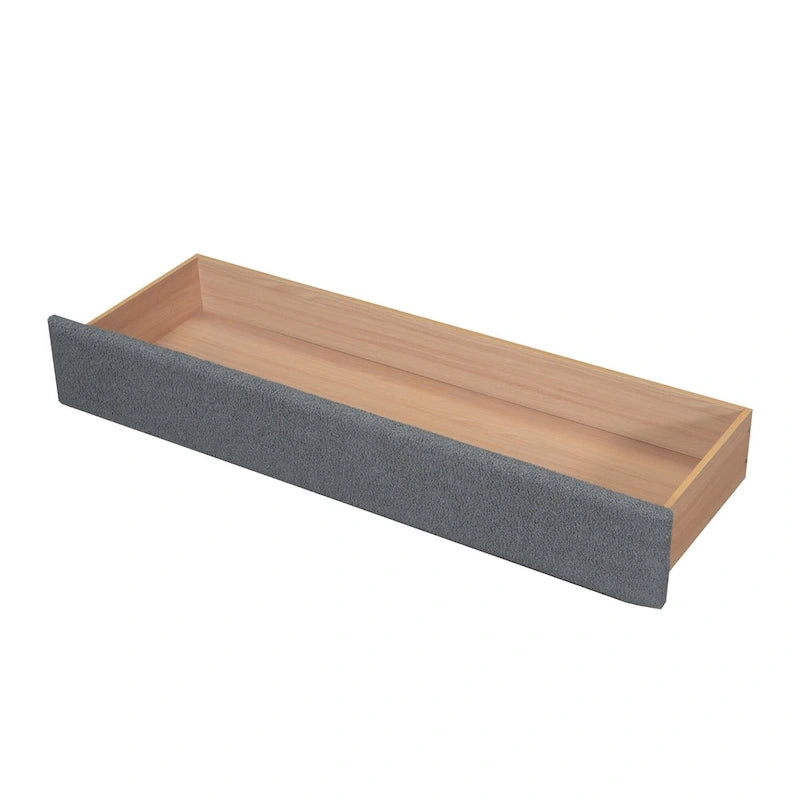 Lit plateforme rembourré en polaire Teddy, format Queen, avec tiroir