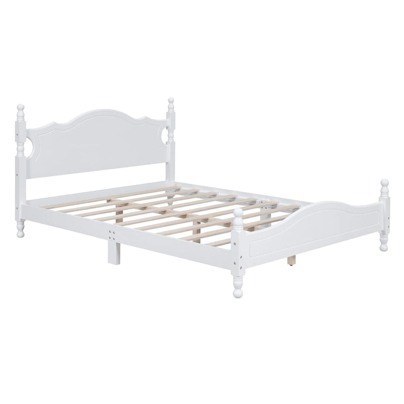 Lit plateforme en bois blanc de style vintage, format queen