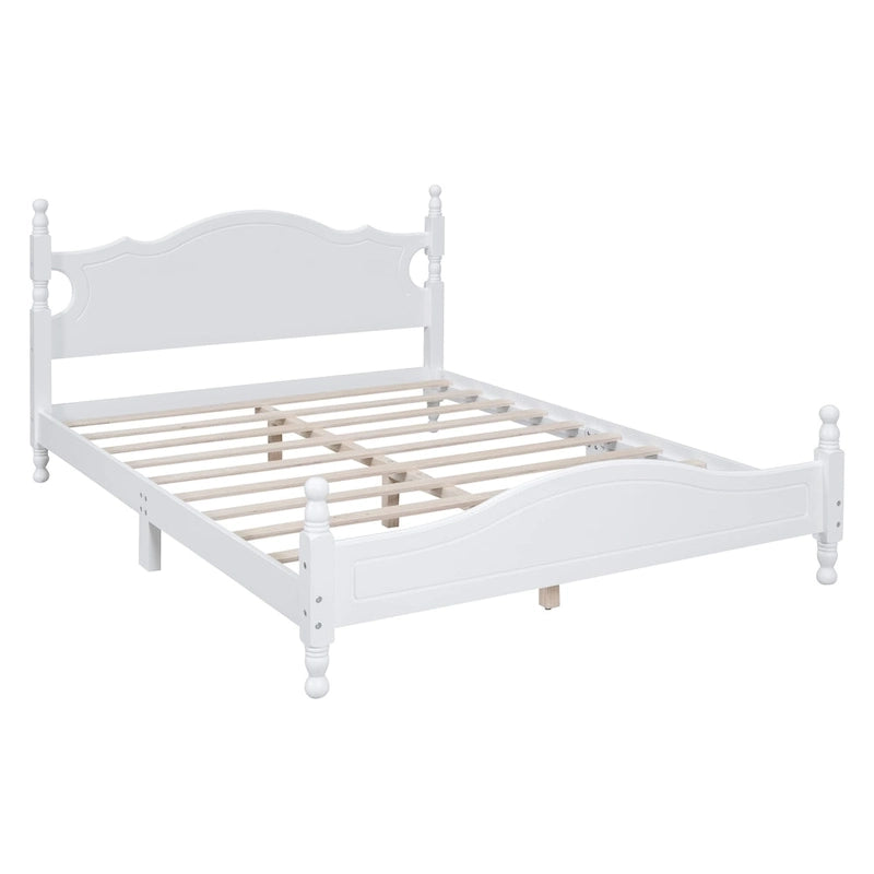 Lit plateforme en bois blanc de style vintage, format queen