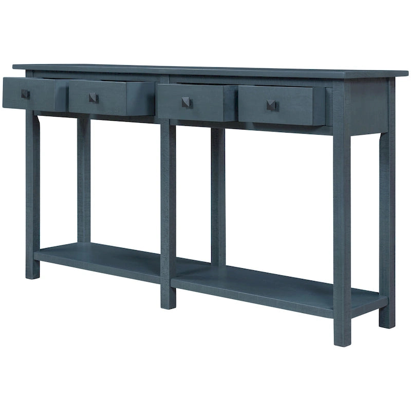 Console d'entrée ancienne bleu marine avec tiroir et étagère
