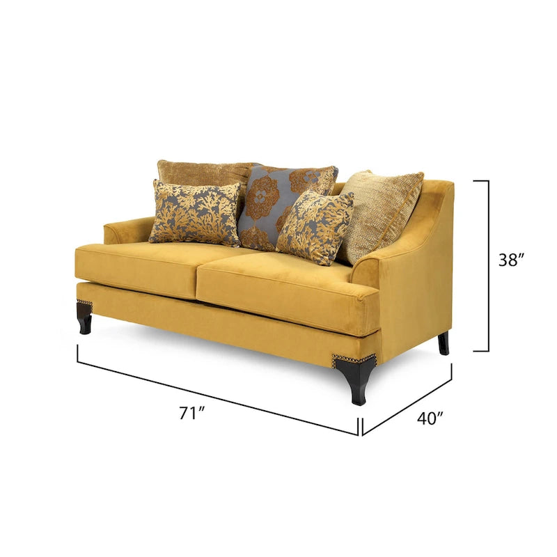 Ensemble canapé et causeuse 2 pièces Gisc Taupe contemporain en tissu rembourré avec clous décoratifs, par Furniture of America