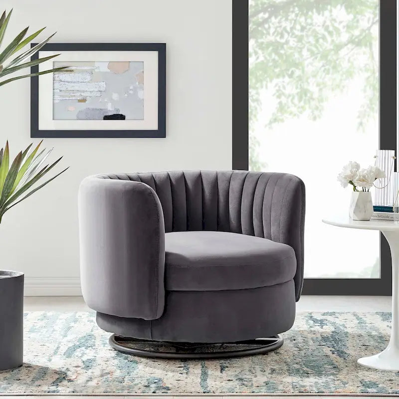 Fauteuil pivotant en velours capitonné Embrace Performance Velvet