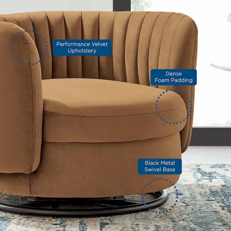 Fauteuil pivotant en velours capitonné Embrace Performance Velvet