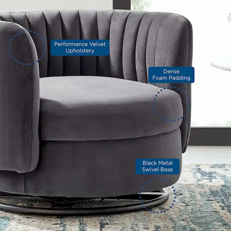 Fauteuil pivotant en velours capitonné Embrace Performance Velvet