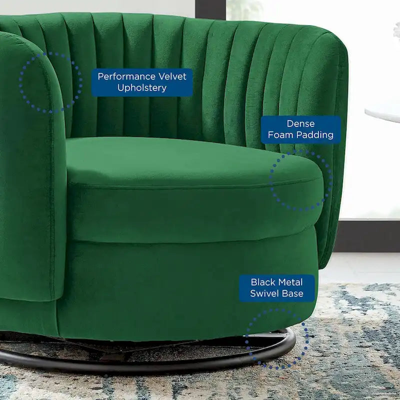 Fauteuil pivotant en velours capitonné Embrace Performance Velvet