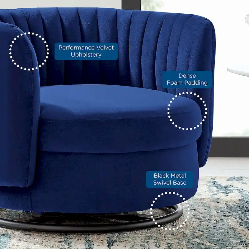Fauteuil pivotant en velours capitonné Embrace Performance Velvet