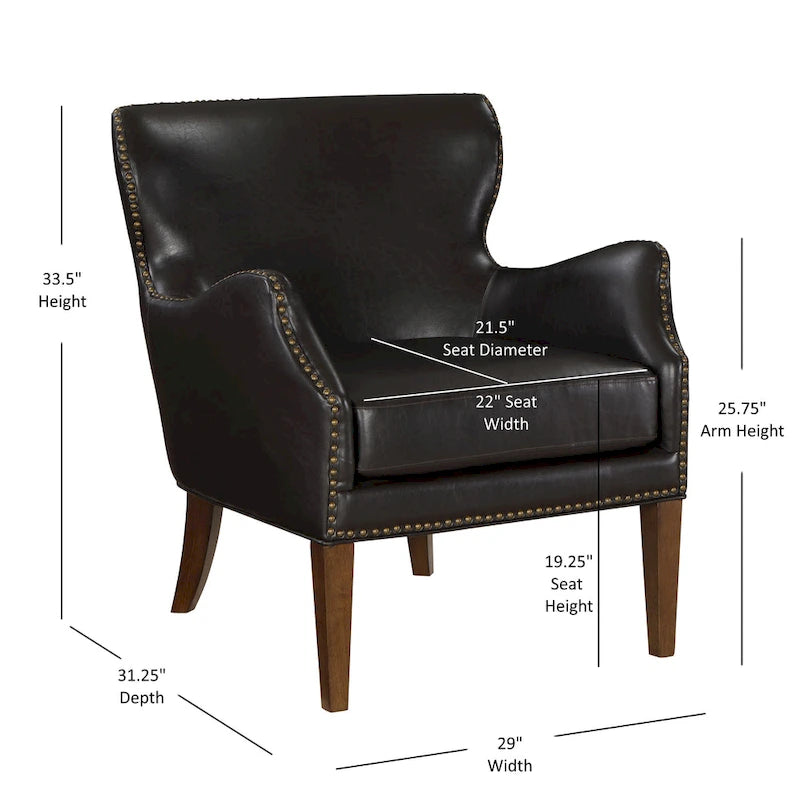 Fauteuil d'appoint Douglas en similicuir à pieds hauts et accoudoirs inclinés par Greyson Living