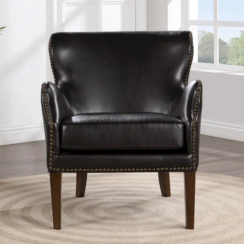 Fauteuil d'appoint Douglas en similicuir à pieds hauts et accoudoirs inclinés par Greyson Living
