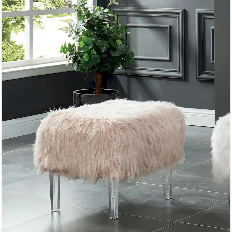 Pouf contemporain Andral en fausse fourrure acrylique de Silver Orchid