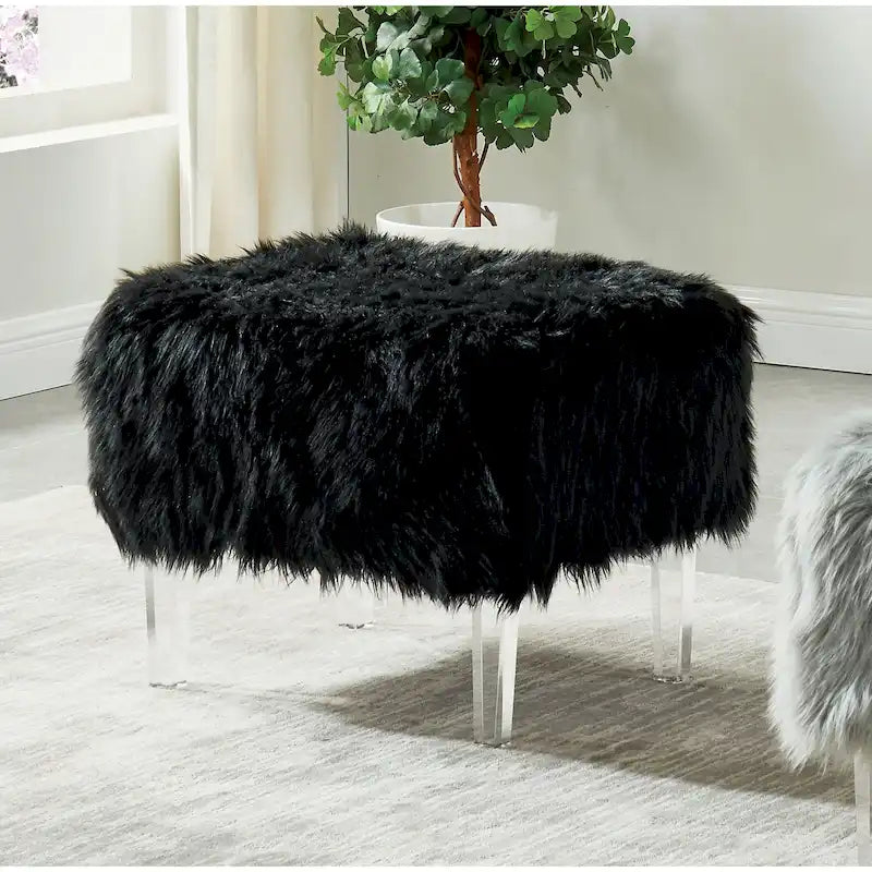 Pouf contemporain Andral en fausse fourrure acrylique de Silver Orchid