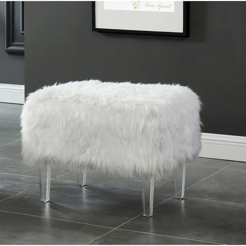 Pouf contemporain Andral en fausse fourrure acrylique de Silver Orchid