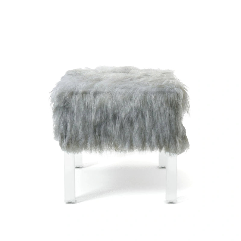Pouf contemporain Andral en fausse fourrure acrylique de Silver Orchid
