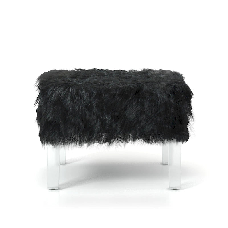 Pouf contemporain Andral en fausse fourrure acrylique de Silver Orchid