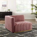 Fauteuil Conjure Channel capitonné en velours performant avec accoudoir gauche