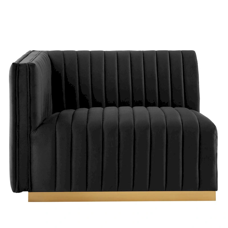 Fauteuil Conjure Channel capitonné en velours performant avec accoudoir gauche