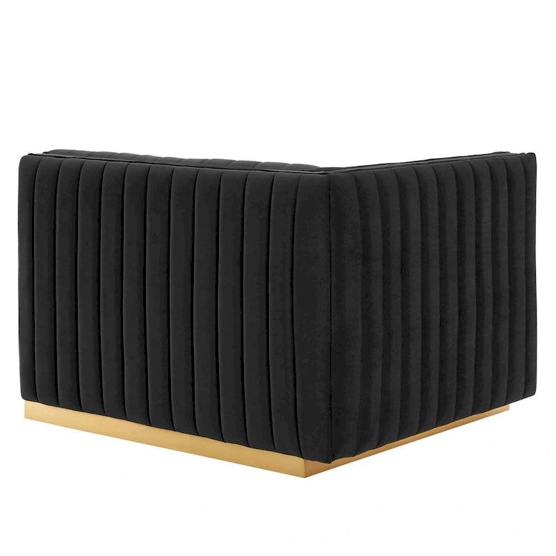 Fauteuil Conjure Channel capitonné en velours performant avec accoudoir gauche
