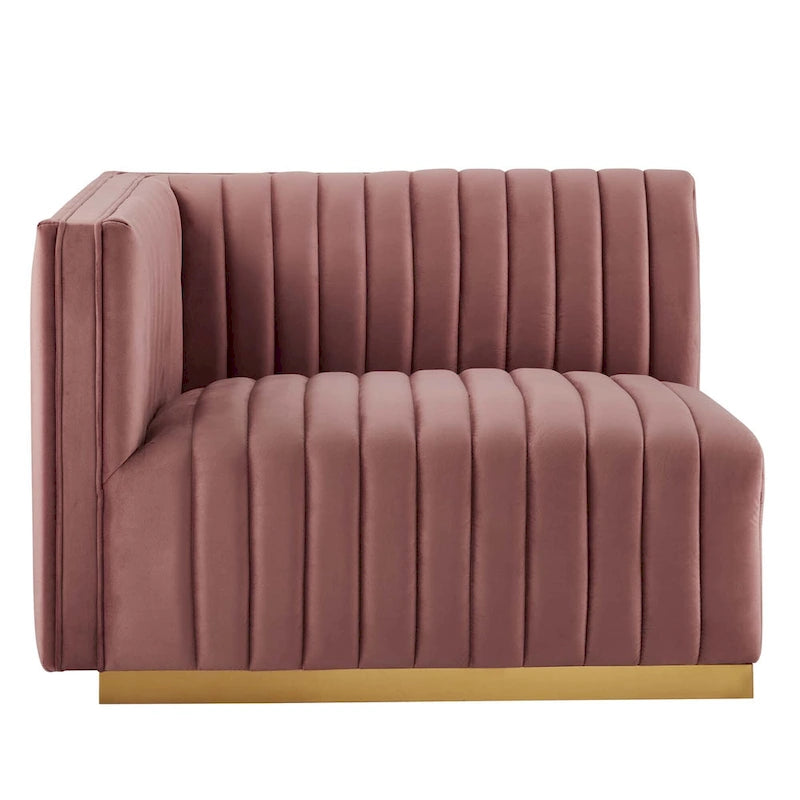 Fauteuil Conjure Channel capitonné en velours performant avec accoudoir gauche