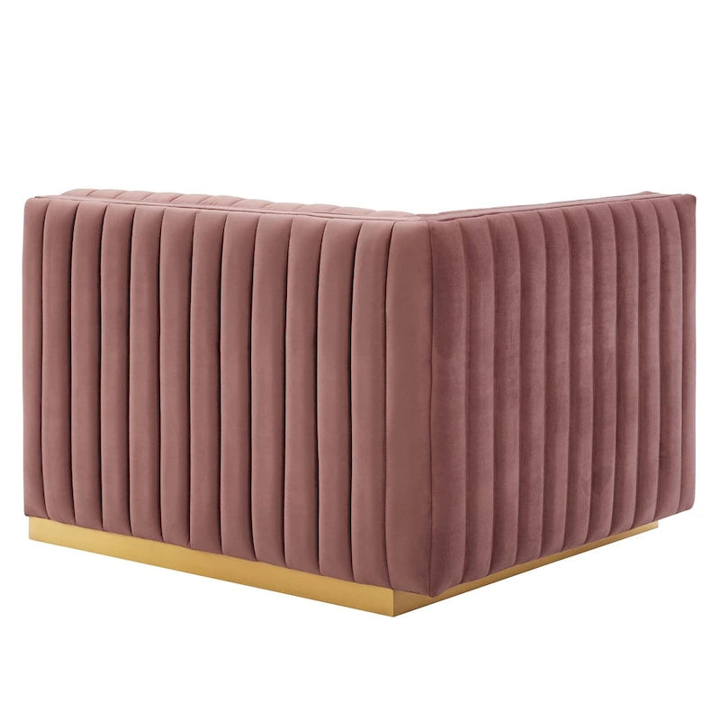 Fauteuil Conjure Channel capitonné en velours performant avec accoudoir gauche