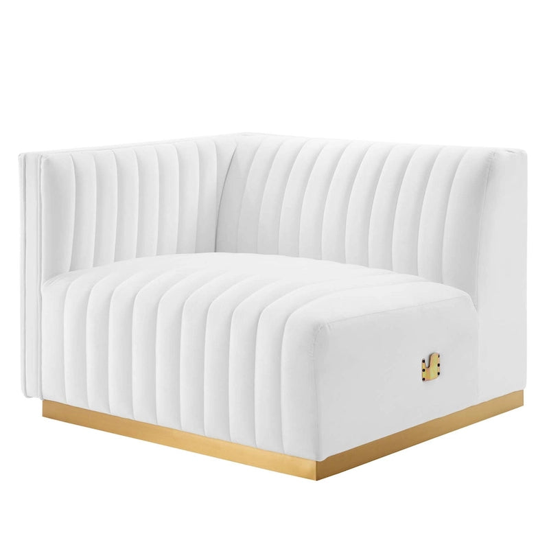 Fauteuil Conjure Channel capitonné en velours performant avec accoudoir gauche