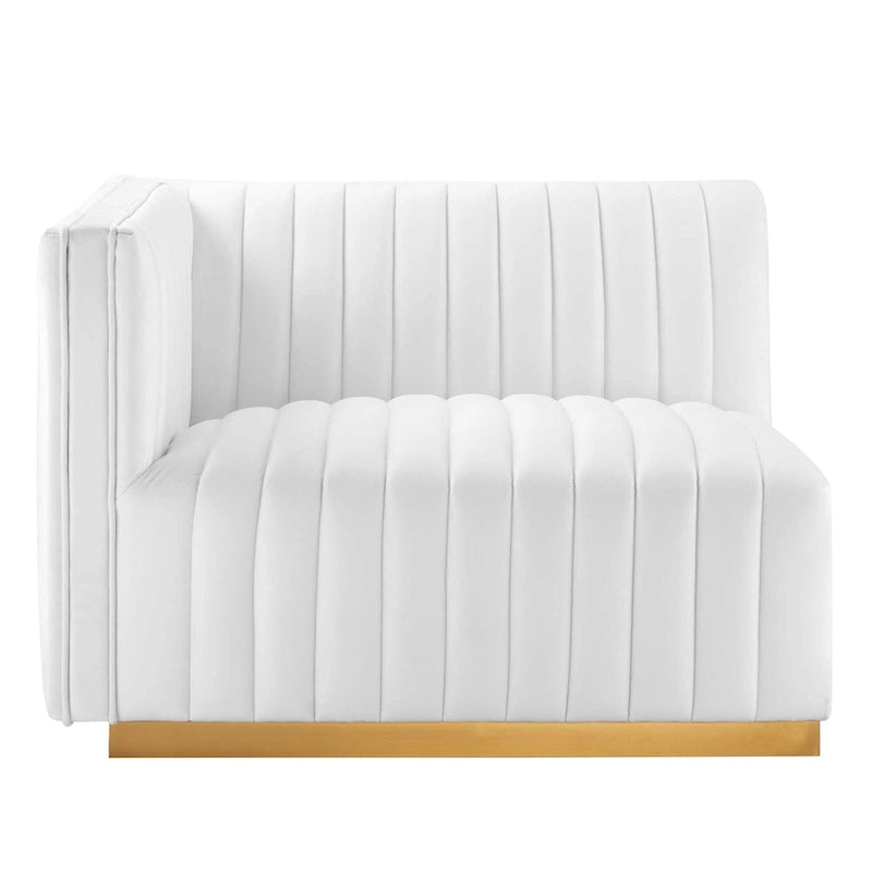 Fauteuil Conjure Channel capitonné en velours performant avec accoudoir gauche