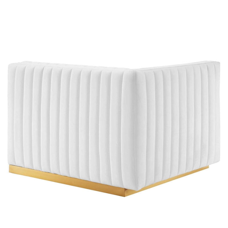 Fauteuil Conjure Channel capitonné en velours performant avec accoudoir gauche