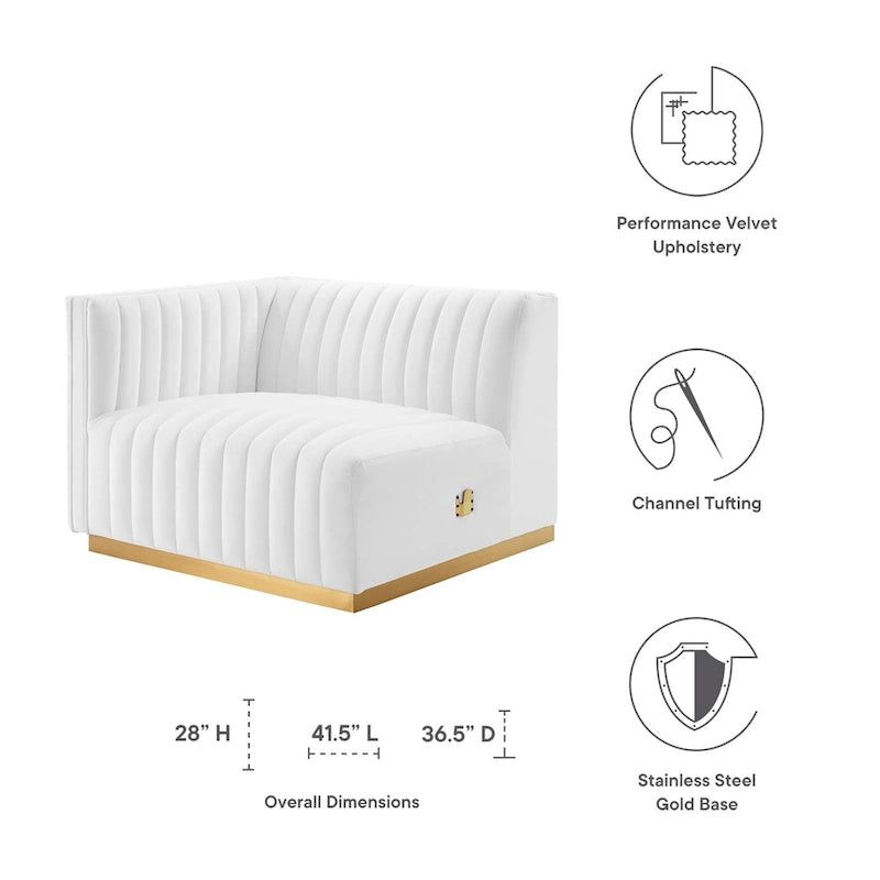 Fauteuil Conjure Channel capitonné en velours performant avec accoudoir gauche