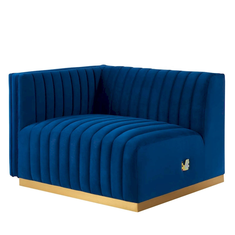 Fauteuil Conjure Channel capitonné en velours performant avec accoudoir gauche