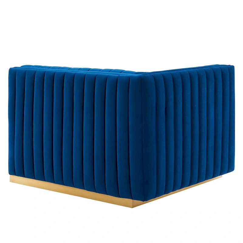 Fauteuil Conjure Channel capitonné en velours performant avec accoudoir gauche