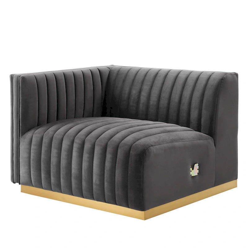 Fauteuil Conjure Channel capitonné en velours performant avec accoudoir gauche
