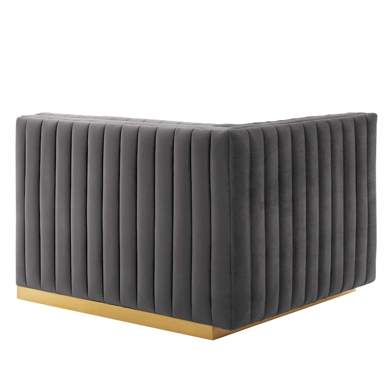 Fauteuil Conjure Channel capitonné en velours performant avec accoudoir gauche