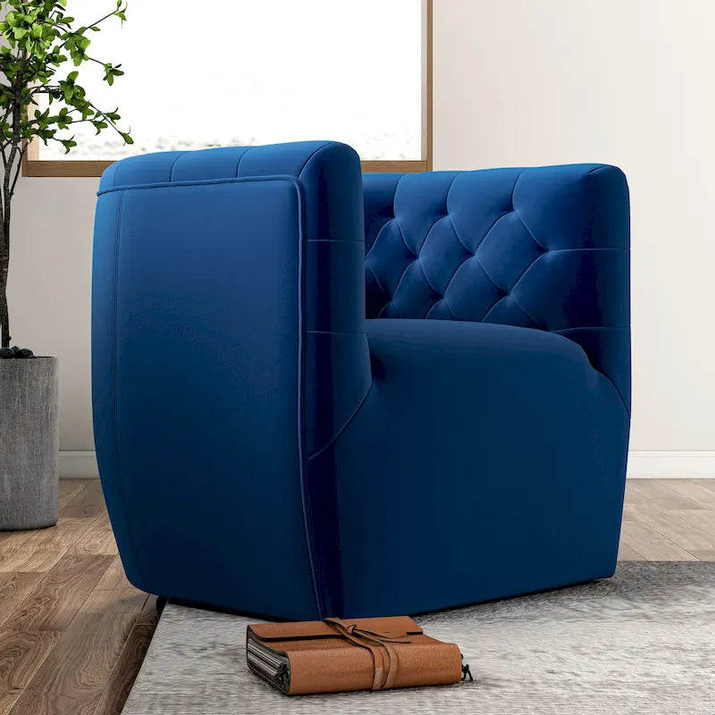 Fauteuil pivotant confortable en velours de style moderne du milieu du siècle Luxor