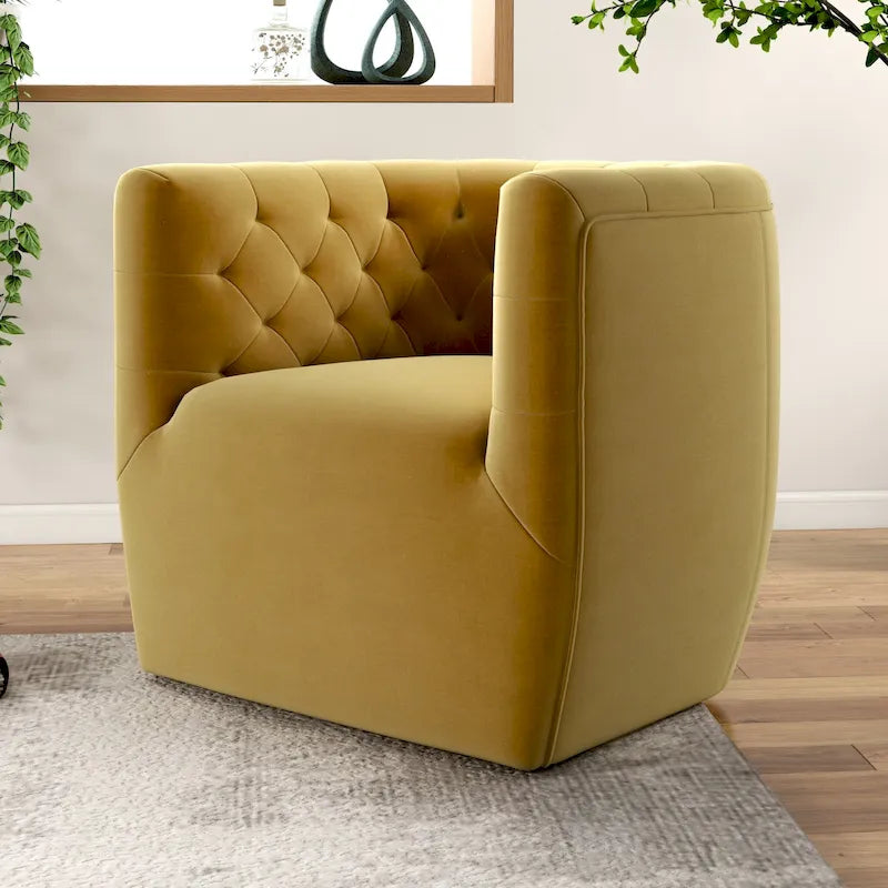 Fauteuil pivotant confortable en velours de style moderne du milieu du siècle Luxor