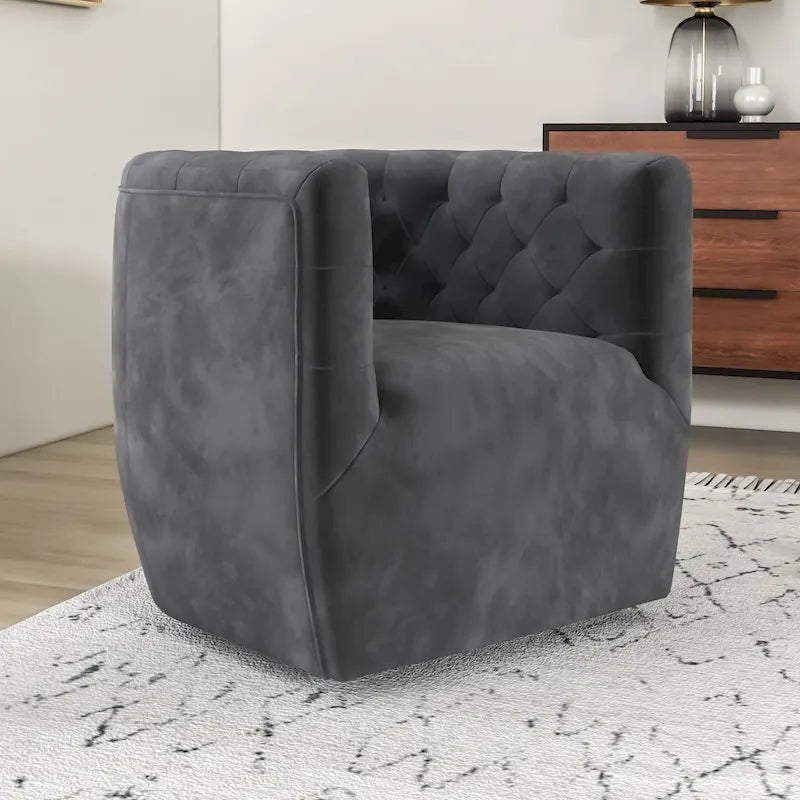 Fauteuil pivotant confortable en velours de style moderne du milieu du siècle Luxor