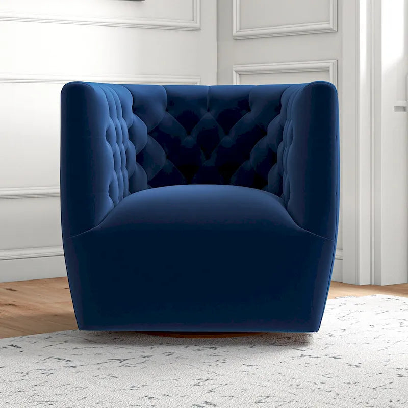 Fauteuil pivotant confortable en velours de style moderne du milieu du siècle Luxor