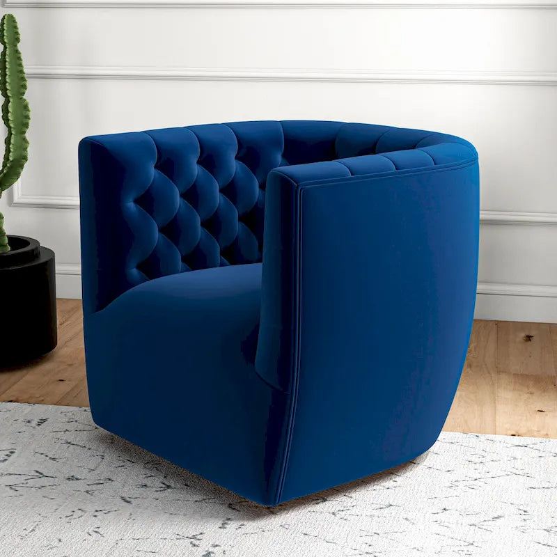 Fauteuil pivotant confortable en velours de style moderne du milieu du siècle Luxor