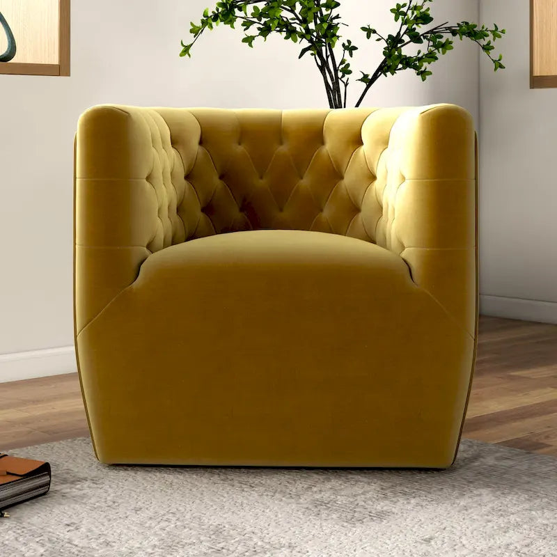 Fauteuil pivotant confortable en velours de style moderne du milieu du siècle Luxor