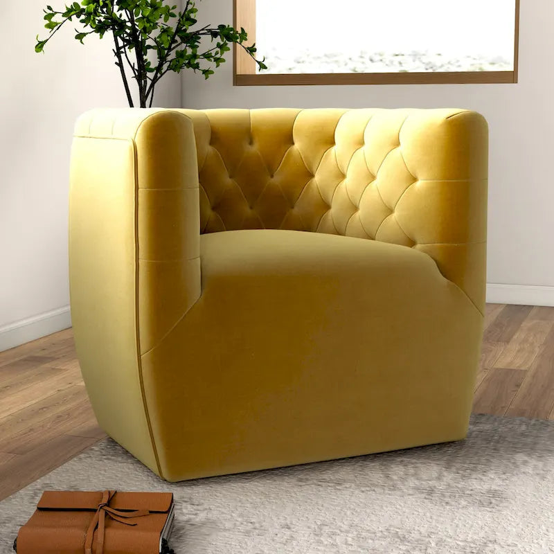 Fauteuil pivotant confortable en velours de style moderne du milieu du siècle Luxor