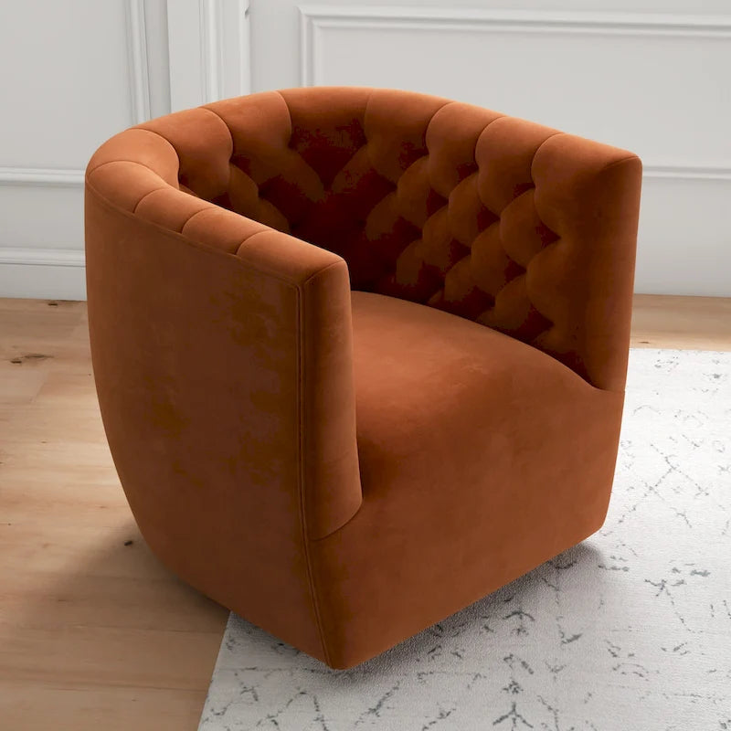 Fauteuil pivotant confortable en velours de style moderne du milieu du siècle Luxor