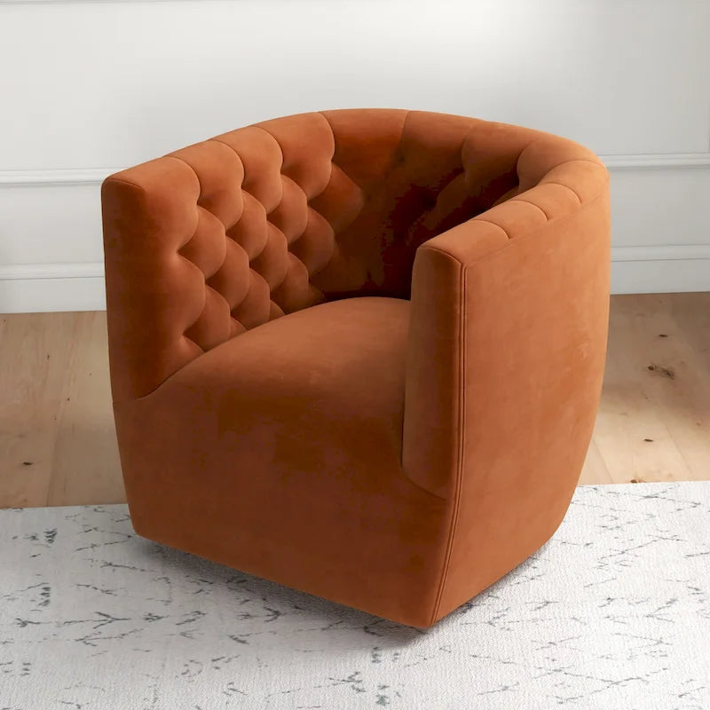 Fauteuil pivotant confortable en velours de style moderne du milieu du siècle Luxor
