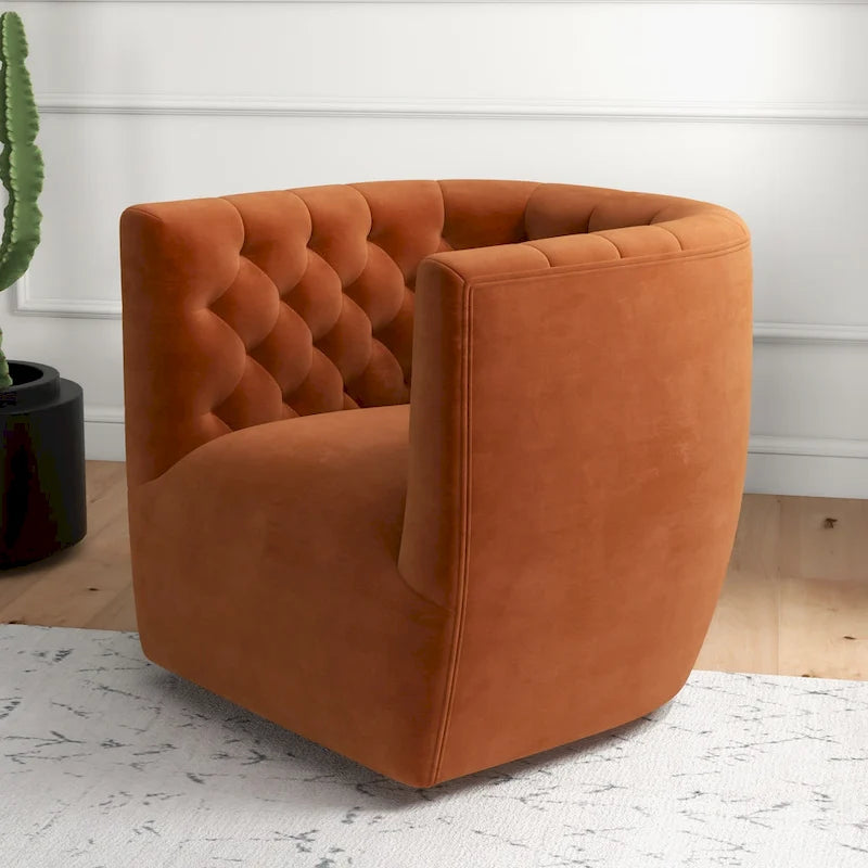 Fauteuil pivotant confortable en velours de style moderne du milieu du siècle Luxor