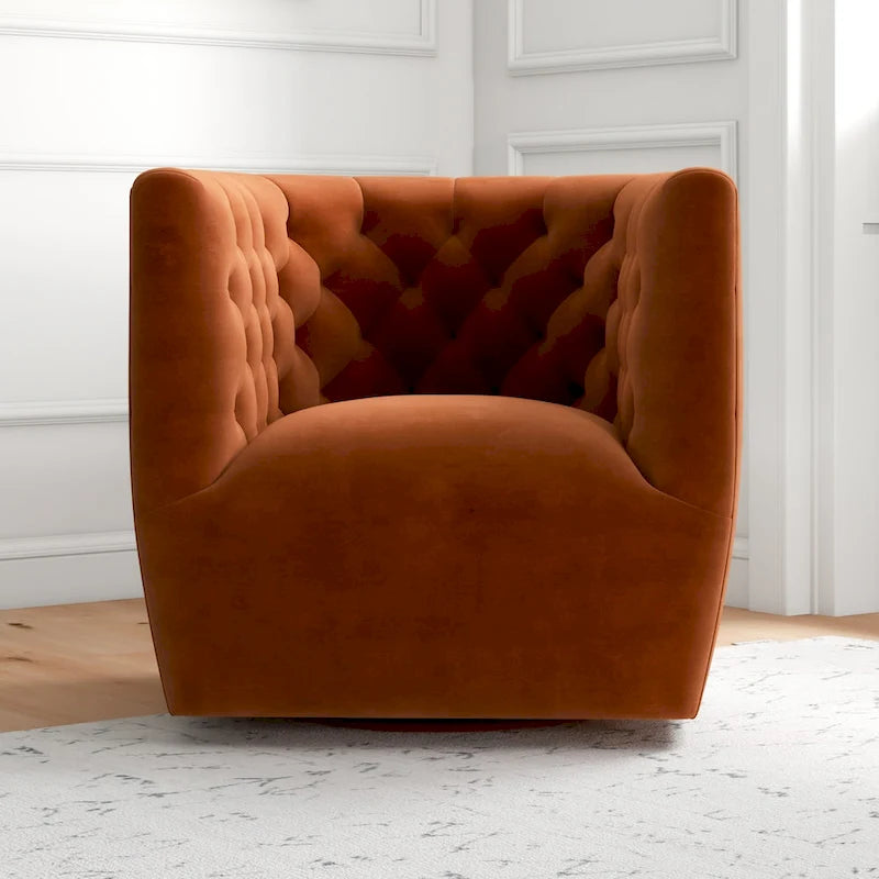 Fauteuil pivotant confortable en velours de style moderne du milieu du siècle Luxor