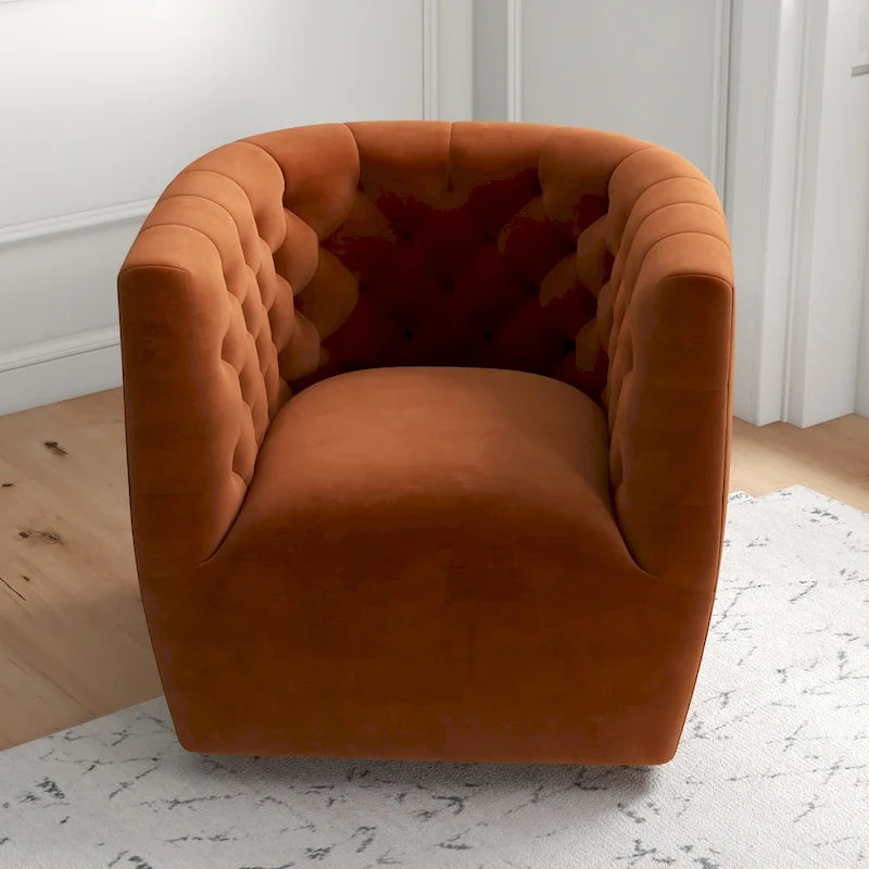 Fauteuil pivotant confortable en velours de style moderne du milieu du siècle Luxor