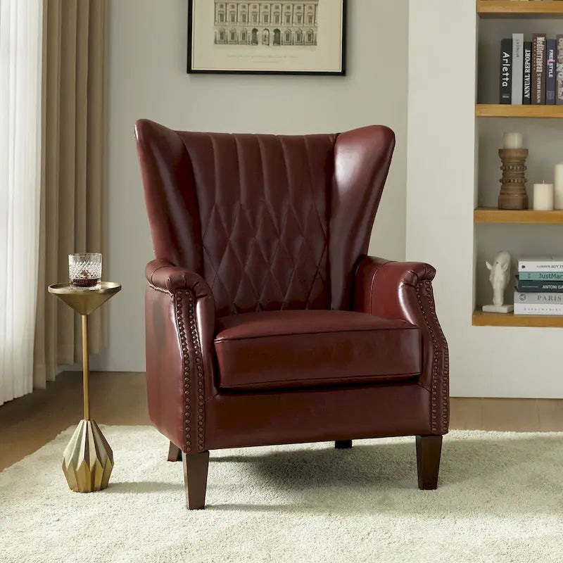 Fauteuil traditionnel Xaver en cuir véritable avec pieds en bois massif par HULALA HOME