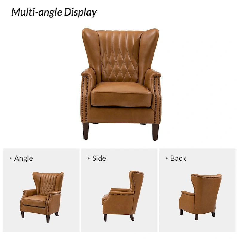 Fauteuil traditionnel Xaver en cuir véritable avec pieds en bois massif par HULALA HOME