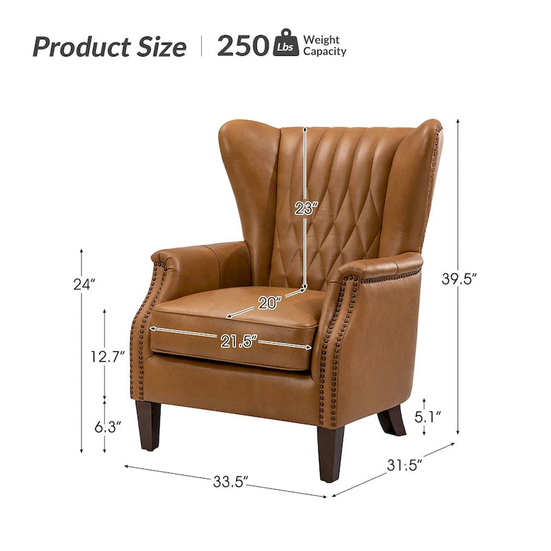 Fauteuil traditionnel Xaver en cuir véritable avec pieds en bois massif par HULALA HOME