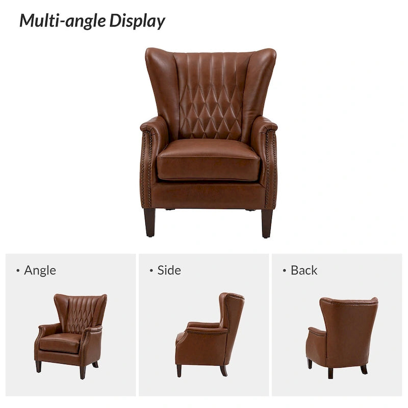 Fauteuil traditionnel Xaver en cuir véritable avec pieds en bois massif par HULALA HOME