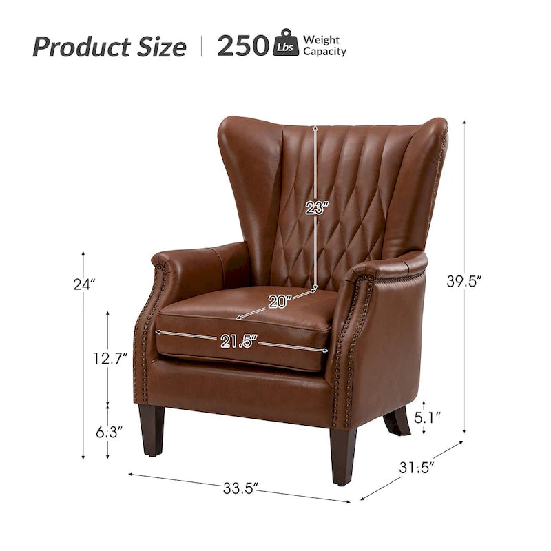 Fauteuil traditionnel Xaver en cuir véritable avec pieds en bois massif par HULALA HOME
