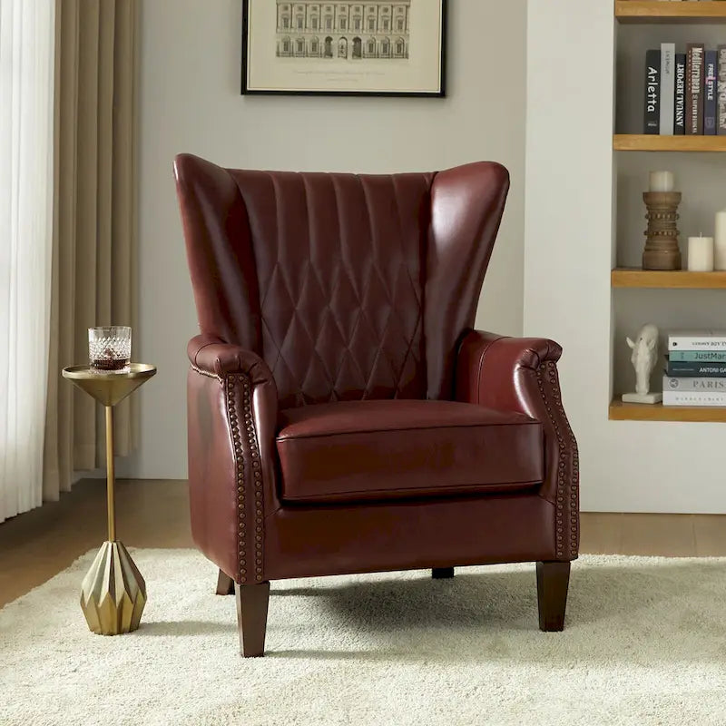 Fauteuil traditionnel Xaver en cuir véritable avec pieds en bois massif par HULALA HOME